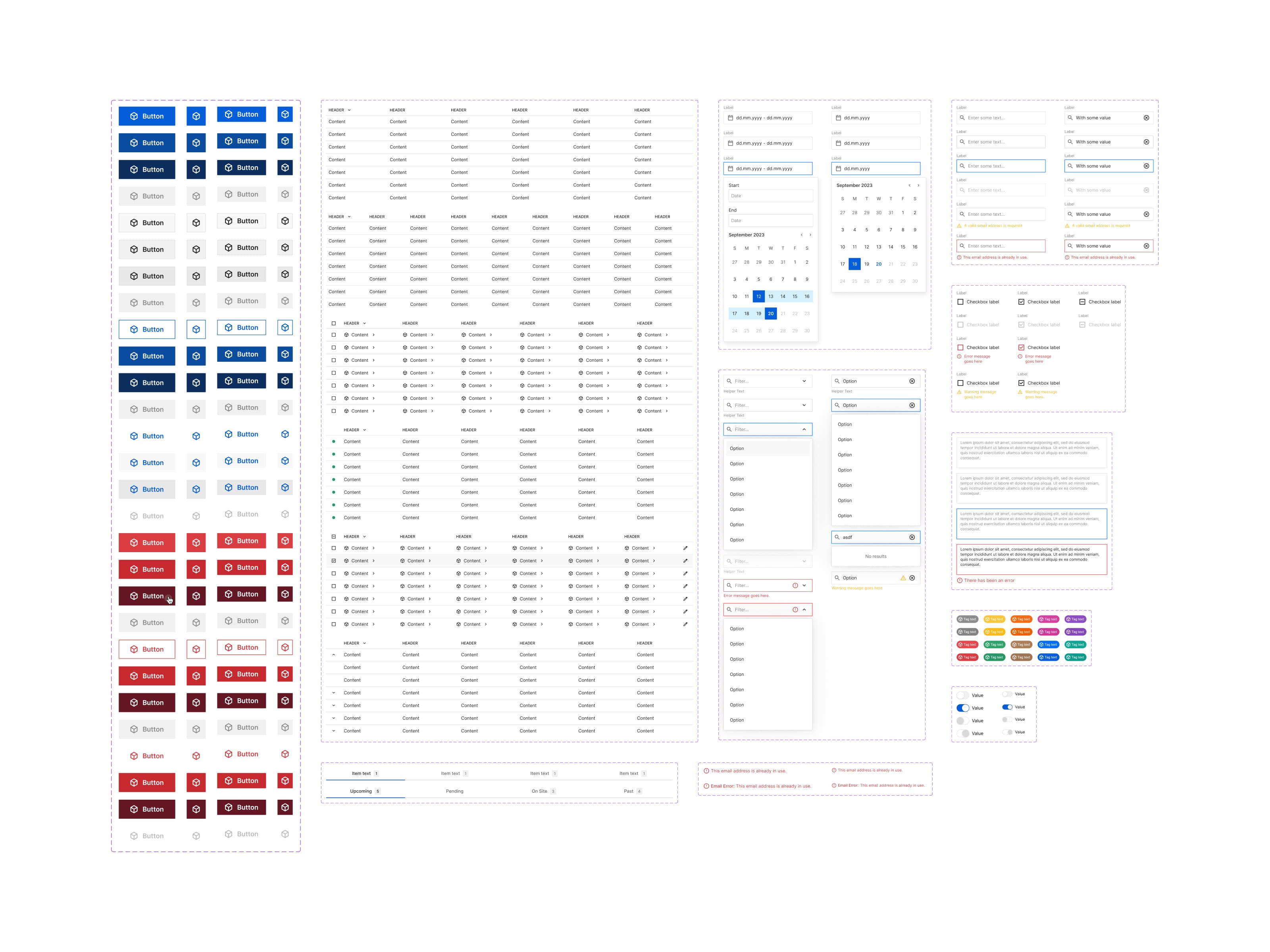 A overview of components of the Essentry Design System